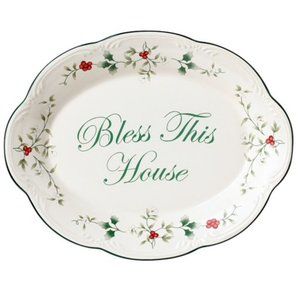 Pfaltzgraff Winterberry Bless This House Christmas Serving Plate Small Platter